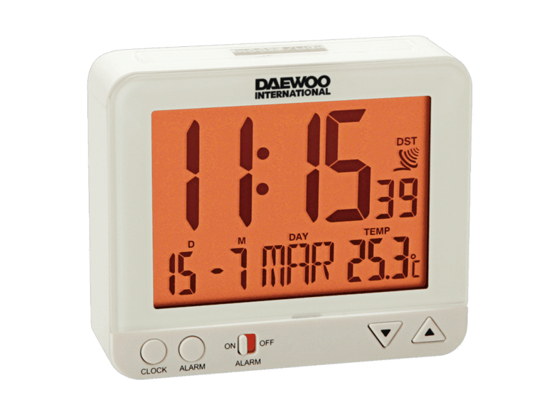 Despertador - Daewoo DCD 200 W, Repetición de alarma, Panel LCD, Blanco