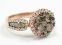 1.44 TCW Natural Round Brilliants Champagne Flower Diamond Ring 14k Rose Gold