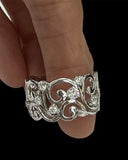 Floral Wide Diamond Ring with Round Brilliants Diamonds White Gold