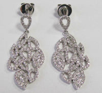 FINE Natural Rounds Art Deco Dangling Diamond Earrings 14kt White Gold