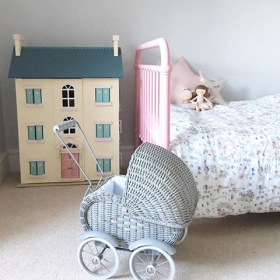 grey wicker dolls pram