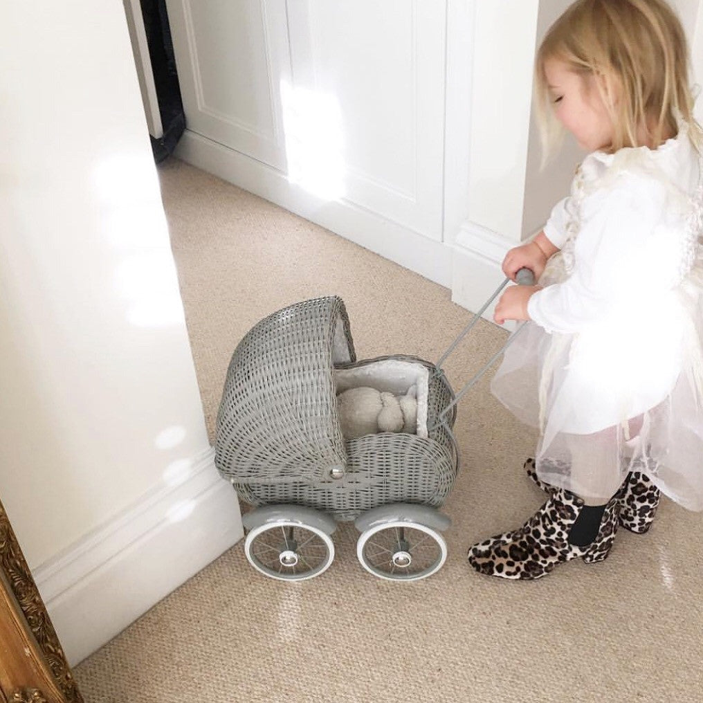 legler grey wicker dolls pram