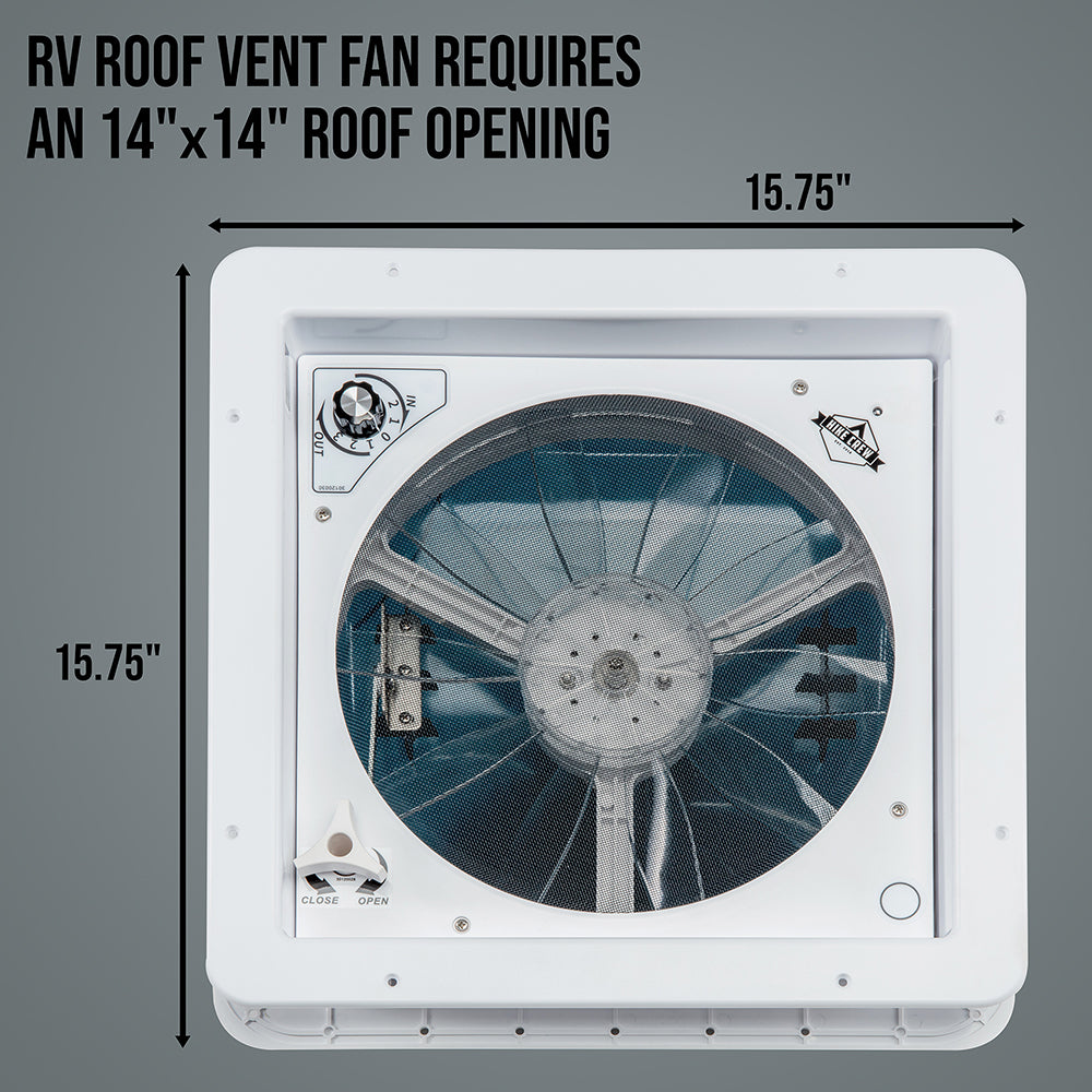 Hike Crew 11” RV Roof Vent Fan – 12V Motorhome Fan w/ 3 Speed Intake & Exhaust – Manual Crank Lift & Smoke Lid – Includes Screws & Garnish