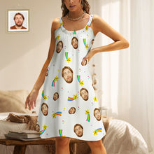 Custom Face Daytime Sleep Dress Personalised Photo Women Long Nightdress Rainbow