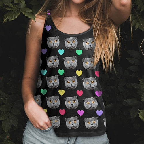 Custom Face Tank Top Colorful Heart Cat