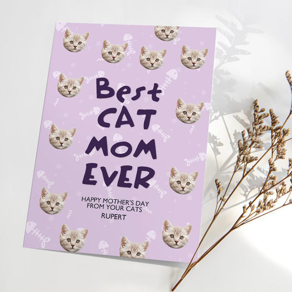 Mother's Day Gift Custom Greeting Cards For Her Personalised Cards with Text - Best Cat Mom Ever