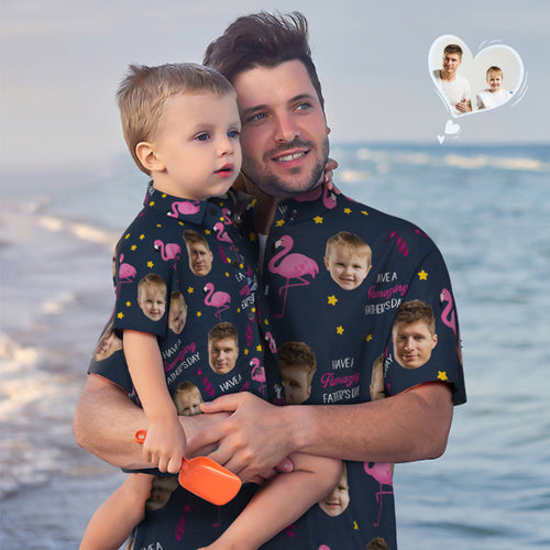 Custom Face Hawaiian Shirt Matching Father's Day Shirt Father's Day Gift - Have a Flamazing Father's Day