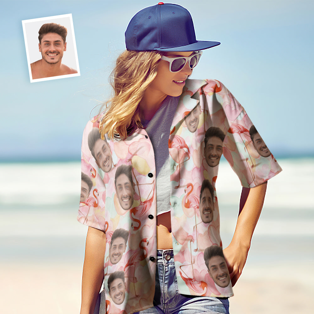 Custom Face Hawaiian Shirts Personalised Flamingo Couple Hawaiian Shirts Valentine's Day Gift