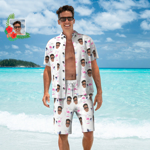 Custom Face Hawaiian Set Personalised Men's Photo Set Vacation Party Gift