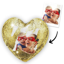 Custom Photo Heart Magic Sequins Pillow Multicolor Sequin Cushion