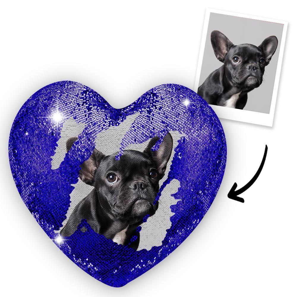 Custom Photo Pet Magic Heart Sequin Cushion Pillow