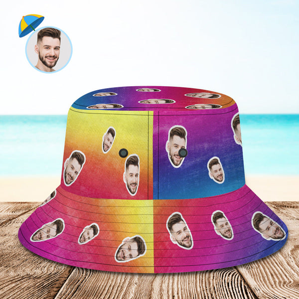 Custom Bucket Hat Unisex Face Bucket Hat Personalised Wide Brim Outdoor Summer Cap Hiking Beach Sports Hats Tie Dye Style Multicolor - MyFacepajamas