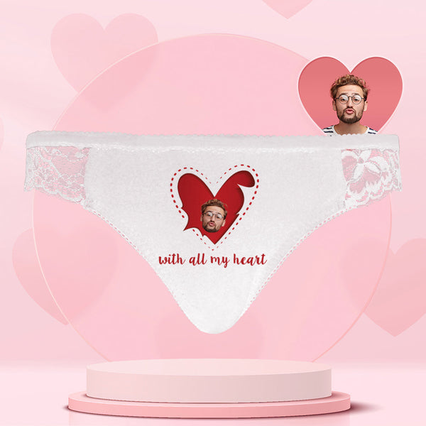 Custom Photo Women Lace Panty Sexy Panties Women's Underwear - Red Heart