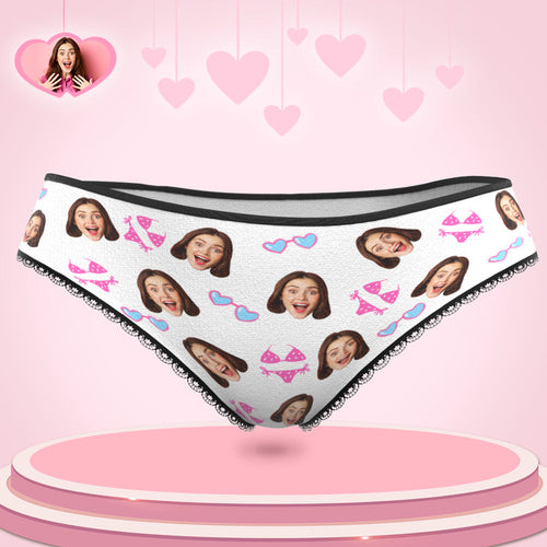 Personalised Bikini Face Panties Custom Womens Photo White Underwear Funny Gift For Her