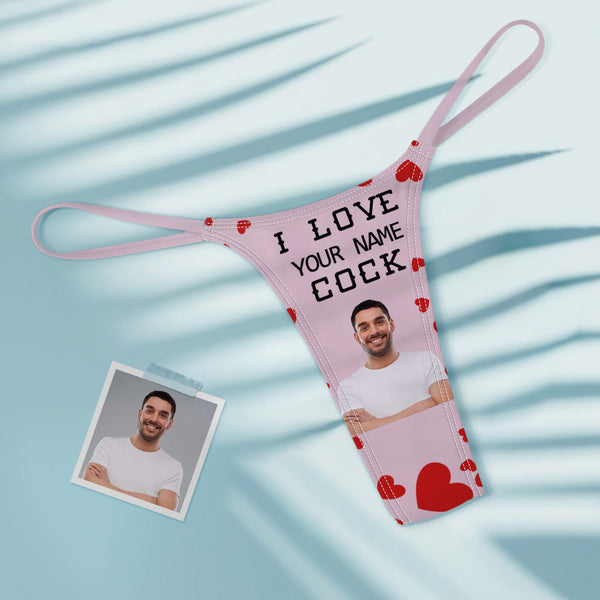 Custom Face Women's Colorful Tanga Thong Valentine's Day Gift I Love Your Cock