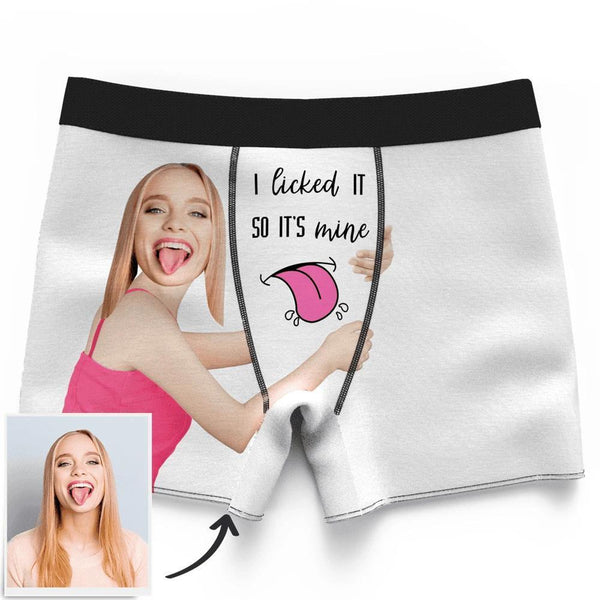 Men's Custom Face on Boxer Shorts I Licked It So It's Mine