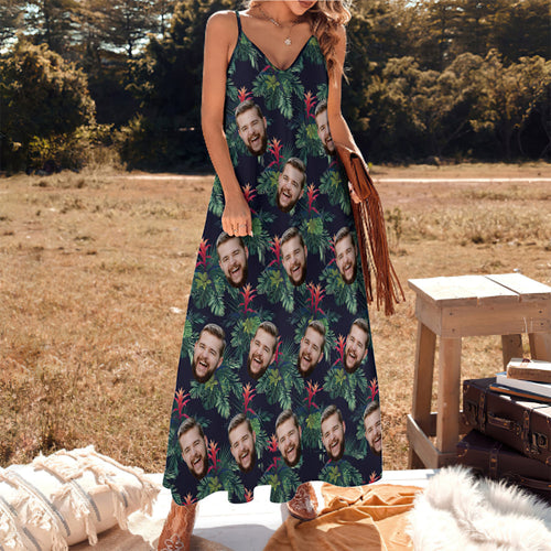 Custom Face Sling Hawaiian Style Long Dress Bromelia