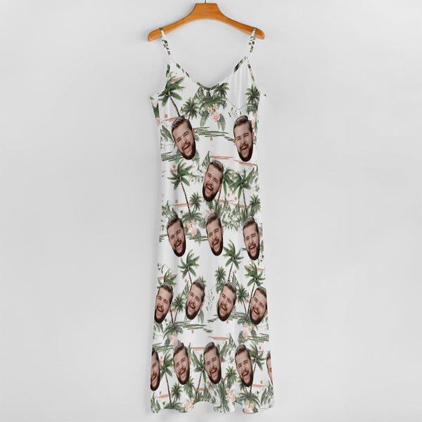 Custom Face Sling Hawaiian Style Long Dress Coconut Tree