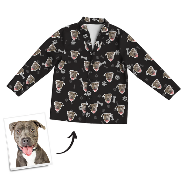 Custom Dog Photo Long Sleeve Pajamas, Nightwear, Sleepwear - Bone