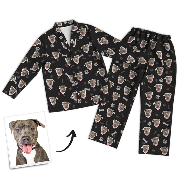 Custom Dog Photo Long Sleeve Pajamas, Nightwear, Sleepwear - Bone