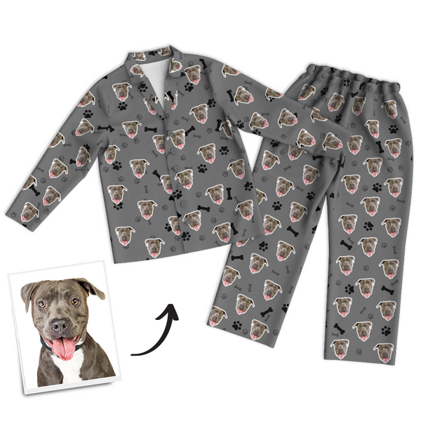 Custom Dog Photo Long Sleeve Pajamas, Nightwear, Sleepwear - Bone