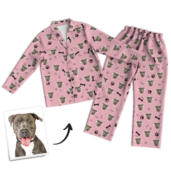 Custom Dog Photo Long Sleeve Pajamas, Nightwear, Sleepwear - Bone