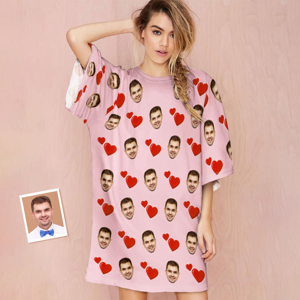 Custom Photo Face Nightdress Personalised Women's Oversized Nightshirt Heart Design Gifts - MyFacepajamas