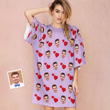 Custom Photo Face Nightdress Personalised Women's Oversized Nightshirt Heart Design Gifts - MyFacepajamas