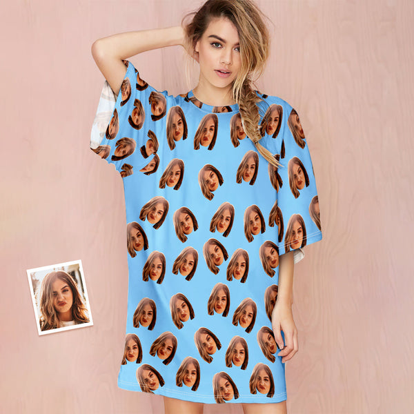 Custom Photo Face Nightdress Personalised Women's Oversized Colorful Nightshirt Gifts For Women - MyFacepajamas