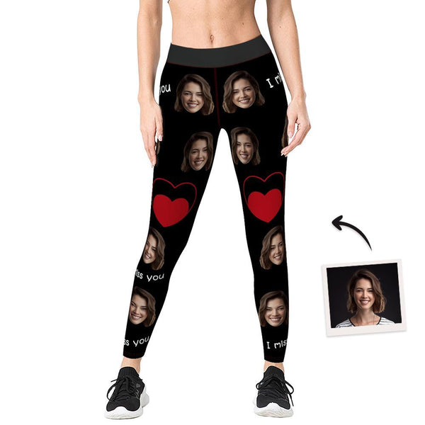 Custom Face Love Heart I Miss You Yoga Leggings