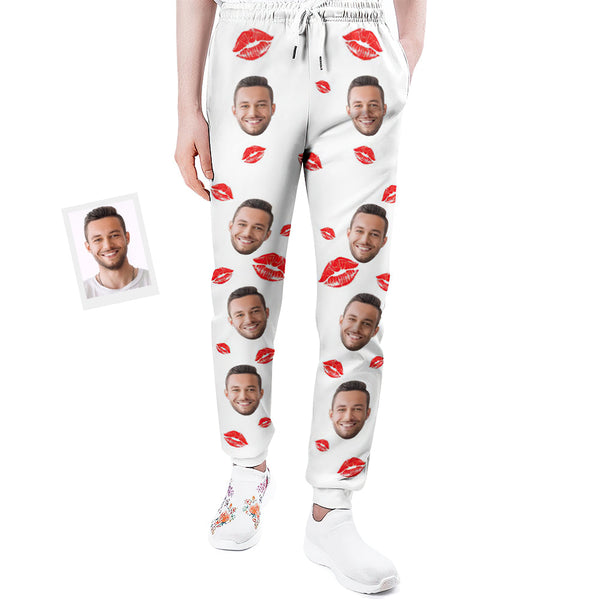 Custom Face Sweatpants Unisex Personalised Closed Bottom Casual Sweatpants Red Lips