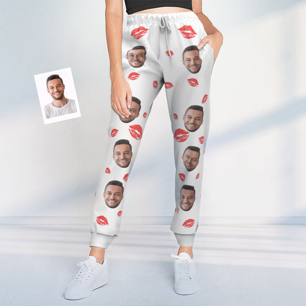 Custom Face Sweatpants Unisex Personalised Closed Bottom Casual Sweatpants Red Lips