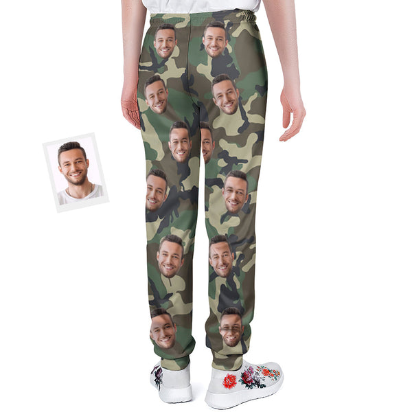 Custom Face Sweatpants Unisex Personalised Closed Bottom Joggers Camouflage Green