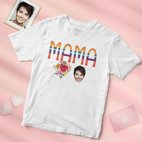 Custom Face MAMA Shirt With Flowers Personalised Photo Mothe's Day Shirt - MyFacepajamas