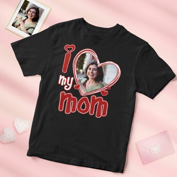 Custom Photo I Love My Mom Shirt Personalised Heart Mother Shirt - MyFacepajamas