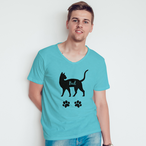 Custom Name Blue Shirt Men's Cotton T-shirt Love You Cat