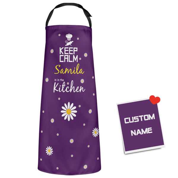 Custom Cooking Apron For Mom Flowers With Your Name - Keep Calm In The Kitchen