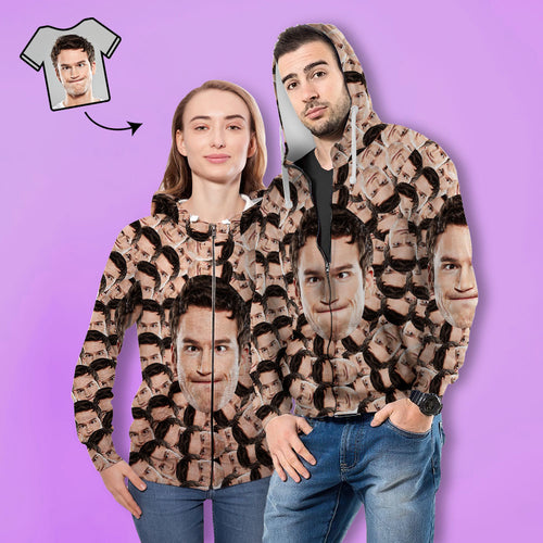 Custom Face Unisex Hoodie Casual Printed Photo ZIP Hoodie For Men Women - Big Face