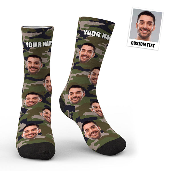 3D Preview Custom Face Green Camo Design Socks