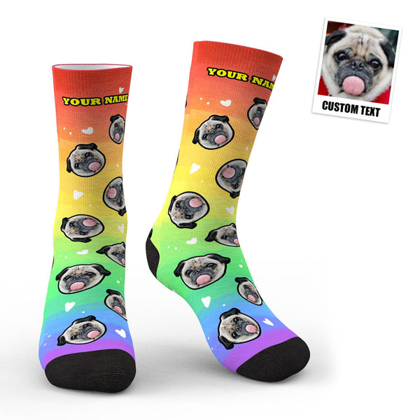 Custom Face Rainbow Print Socks 3D Preview