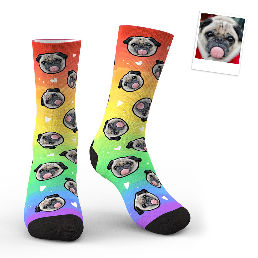Custom Face Rainbow Print Socks 3D Preview