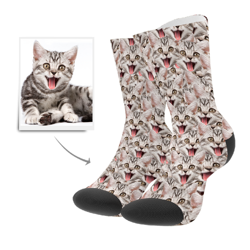 Custom Face Mash Cat Socks - Unisex