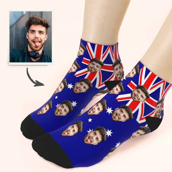 Custom Husband Face Australia Flag Ankle Socks - Unisex