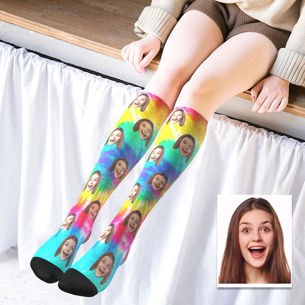 Custom Knee High Face Socks Summer Socks - Tie Dye