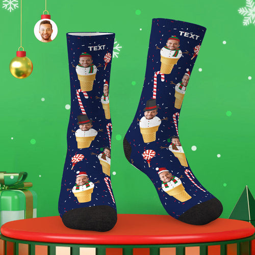 Custom Face Socks Personalised Photo Socks Christmas Gift - Snowman Cone