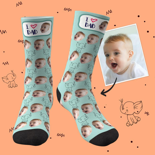 Custom Face Socks Elephant I Love Dad Best Gifts For Dad - Unisex