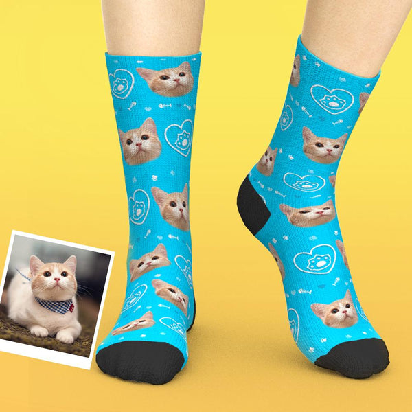 Custom Pet Face Love Heart Cat Paw Socks