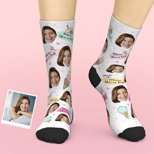 Custom Face Socks Add Pictures And Name Mother's Day Gift - Mum You're Fab