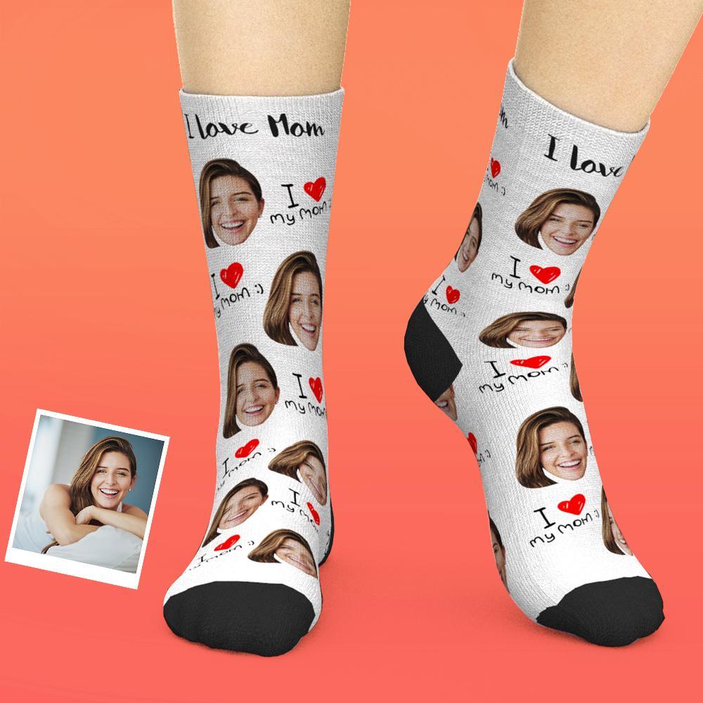 Custom Face Socks Add Pictures And Name Mother's Day Gift - I Love My Mom