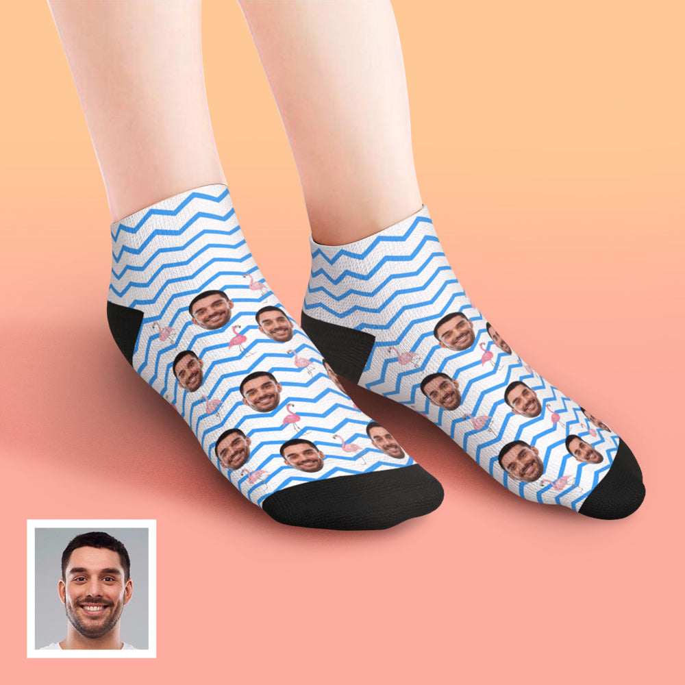 Custom Low Cut Ankle Face Socks Pink Flamingos